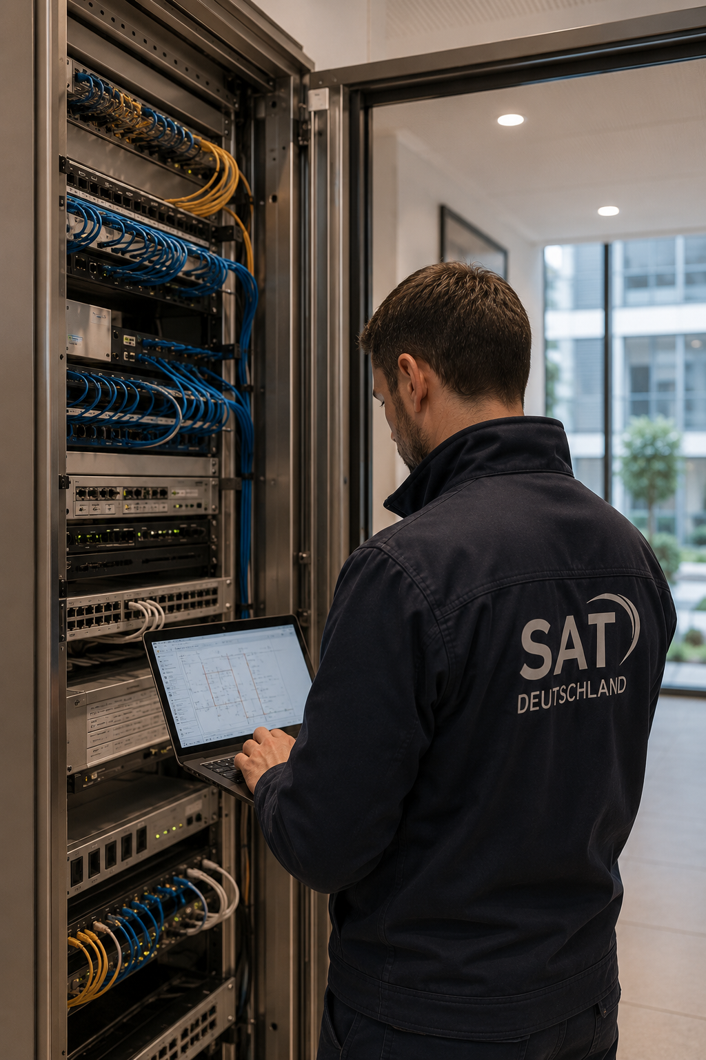 Techniker prüft bestehende Infrastruktur im Objekt